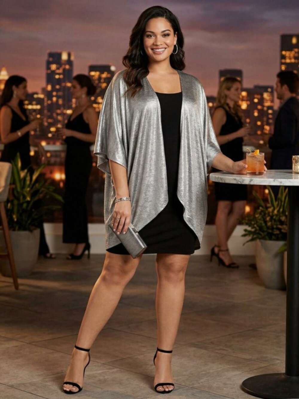 LOVE Squared Womens Plus 2PC Metallic Shift Dress, Size 1X